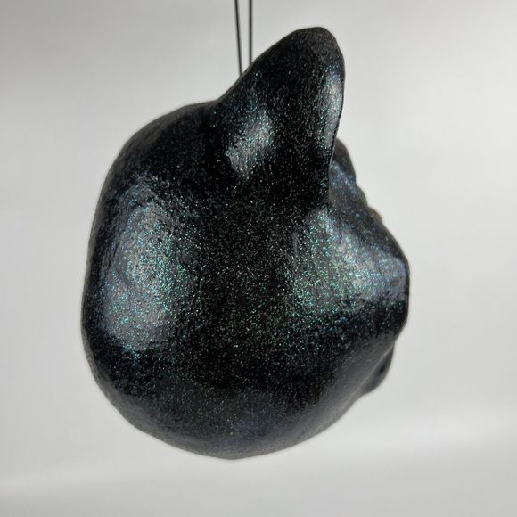 Vtg Folk Art Paper Mache Creepy Hissing Cat‎ Head Ornament Macabre Decor - Picture 10 of 14